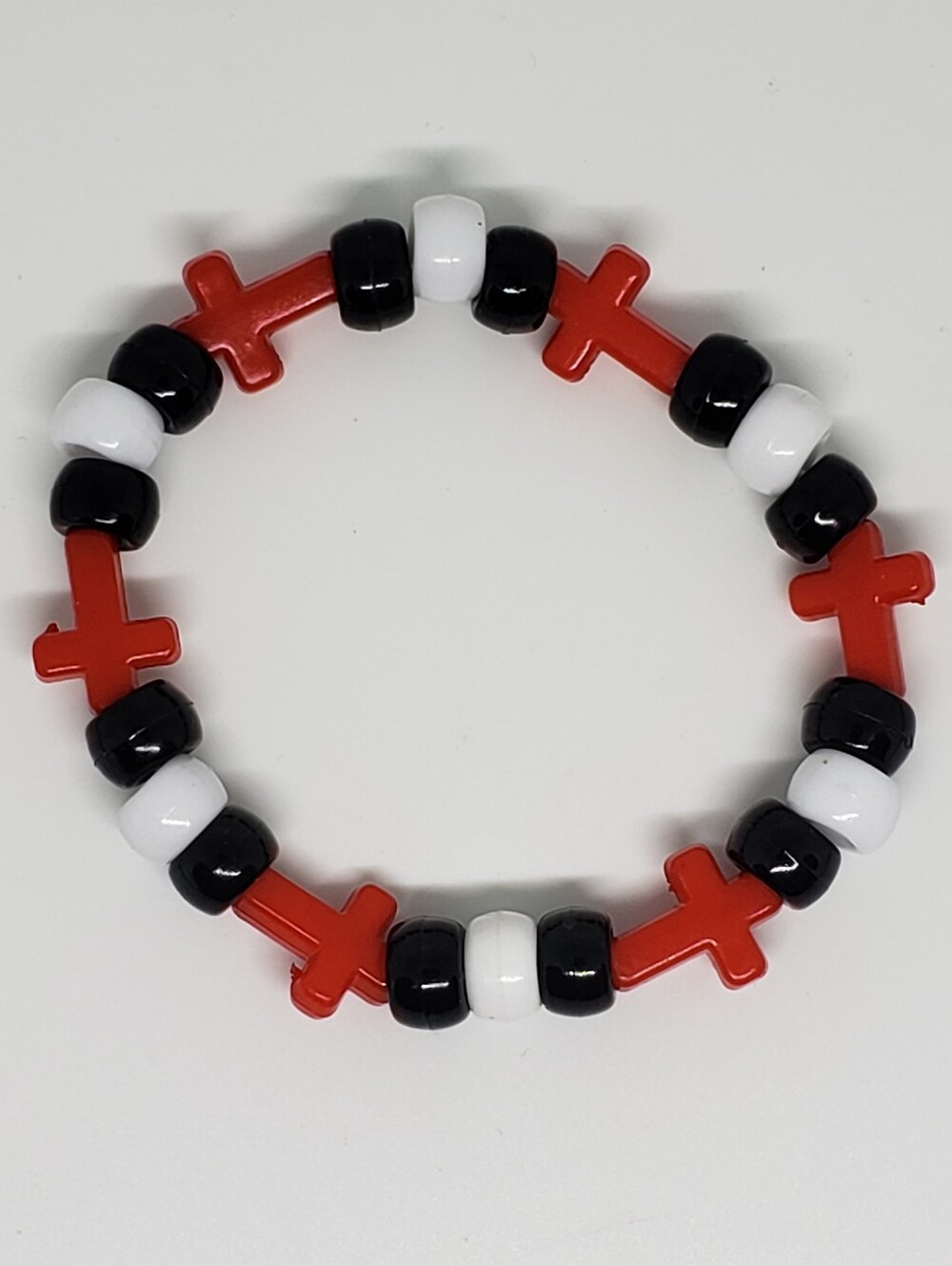 Handmade Red White Black Cross Beaded Bracelet